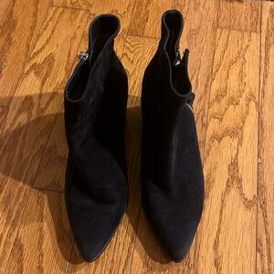 Navy suede boots w rubber bottom, silver zipper, size 7 in slightly worn